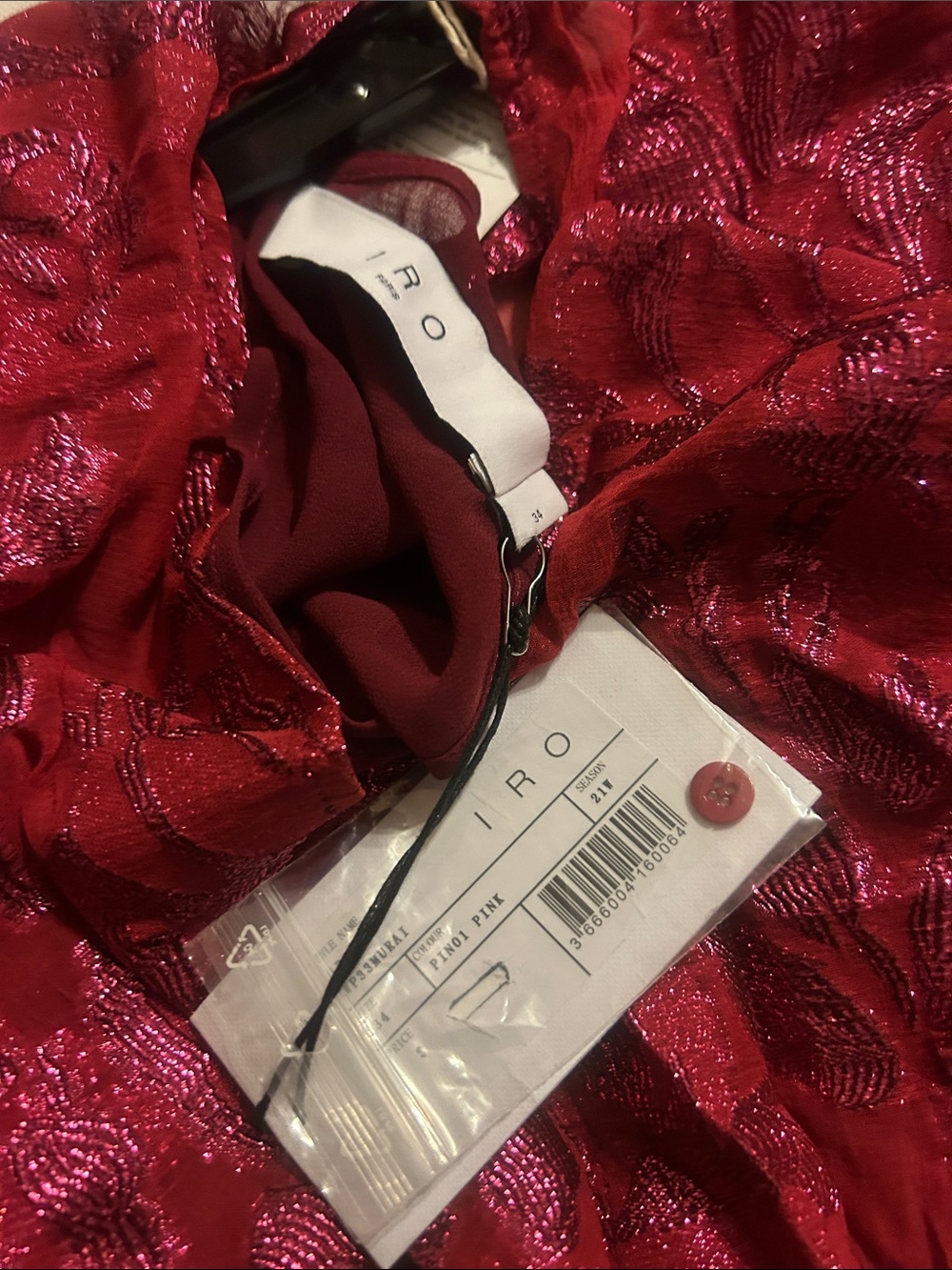 IRO Murai Metallic Fil coupé silk-blend Georgette Dress Fuchsia FR 34 MSRP $770 - Picture 6 of 7